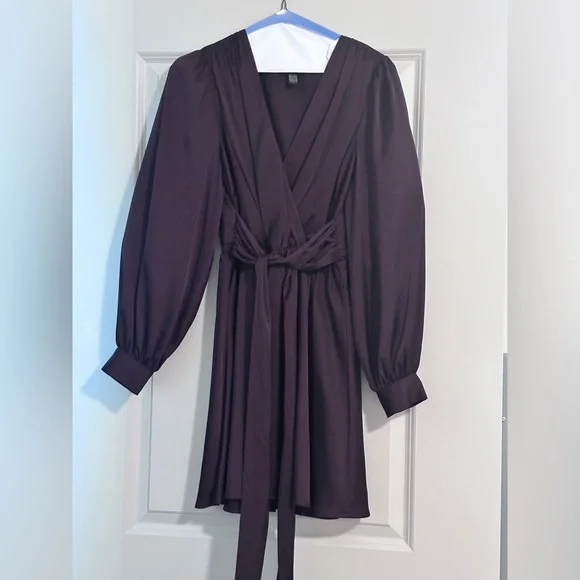 express mini dress Metallic V-neck Long Sleeve Wrap and a delicate bow detail Express | Dresses | Express